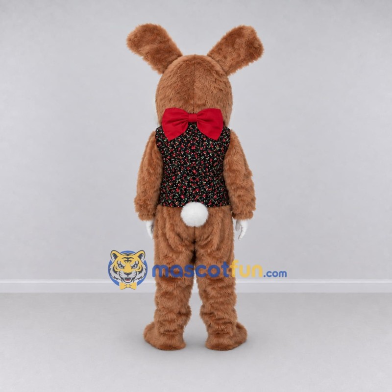 Custom Brown and Red Rabbit in Floral Vest Mascot Costume Adult Full Body Suit for Easter Events Custom Brown and Red Rabbit in Floral Vest Mascot Costume Adult Full Body Suit for Easter Events