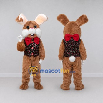 Custom Brown and Red Rabbit in Floral Vest Mascot Costume Adult Full Body Suit for Easter Events