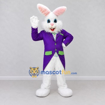 Custom White and Purple Rabbit in Tailcoat Mascot Costume Adult Full Body Suit for Easter Events Custom White and Purple Rabbit in Tailcoat Mascot Costume Adult Full Body Suit for Easter Events