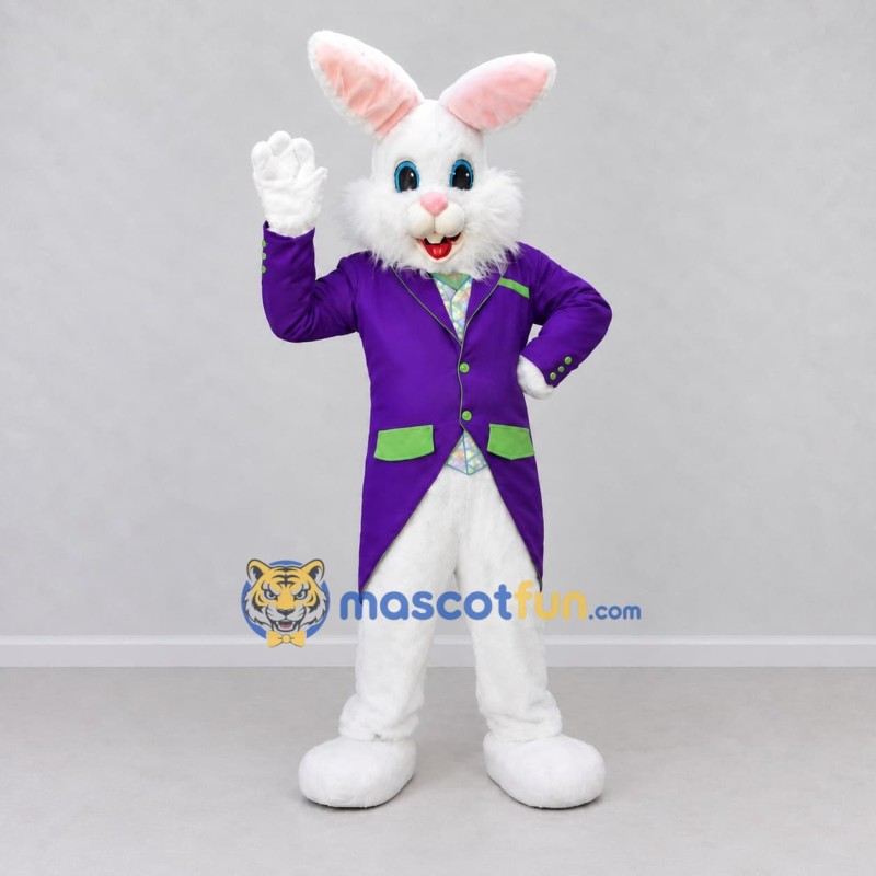Custom White and Purple Rabbit in Tailcoat Mascot Costume Adult Full Body Suit for Easter Events Custom White and Purple Rabbit in Tailcoat Mascot Costume Adult Full Body Suit for Easter Events
