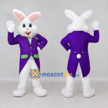 Custom White and Purple Rabbit in Tailcoat Mascot Costume Adult Full Body Suit for Easter Events