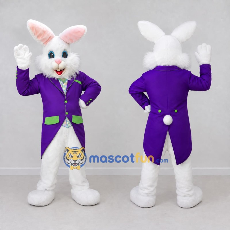 Custom White and Purple Rabbit in Tailcoat Mascot Costume Adult Full Body Suit for Easter Events Custom White and Purple Rabbit in Tailcoat Mascot Costume Adult Full Body Suit for Easter Events