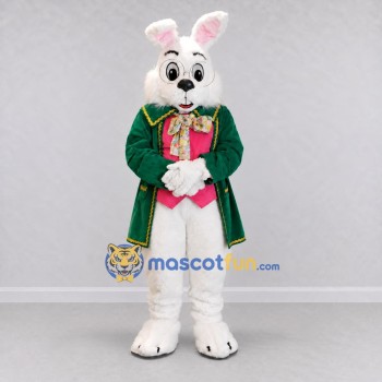 Custom White and Green Rabbit in Tailcoat Mascot Costume Adult Full Body Suit for Easter Events Custom White and Green Rabbit in Tailcoat Mascot Costume Adult Full Body Suit for Easter Events