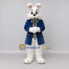 Custom White and Blue Rabbit in Coat Mascot Costume Adult Full Body Suit for Easter Events Custom White and Blue Rabbit in Coat Mascot Costume Adult Full Body Suit for Easter Events