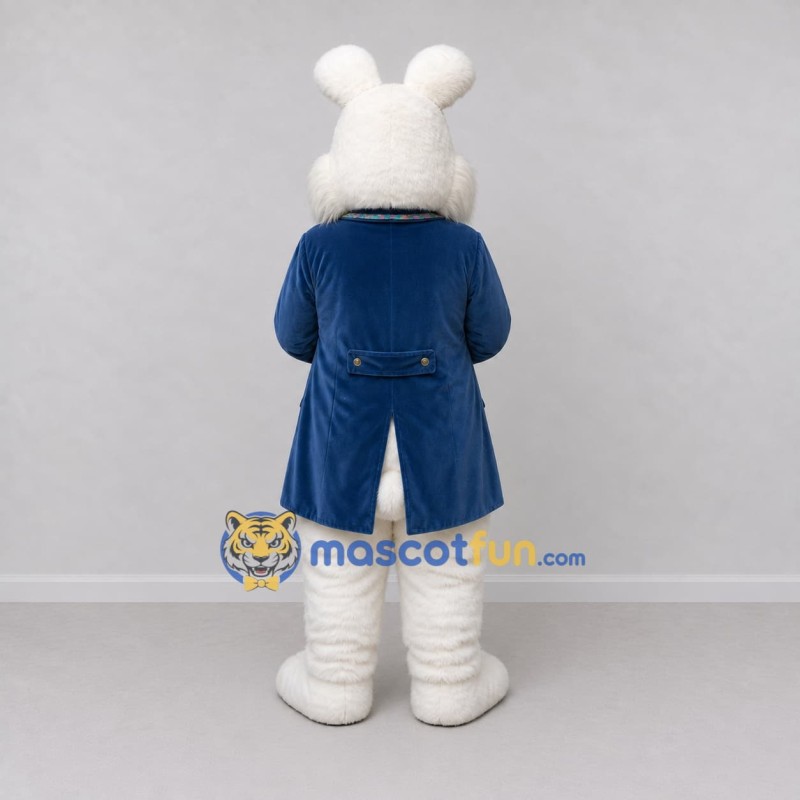 Custom White and Blue Rabbit in Coat Mascot Costume Adult Full Body Suit for Easter Events Custom White and Blue Rabbit in Coat Mascot Costume Adult Full Body Suit for Easter Events