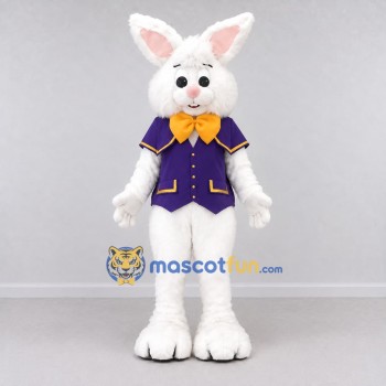 Custom White and Purple Rabbit in Jacket Mascot Costume Adult Full Body Suit for Easter Events Custom White and Purple Rabbit in Jacket Mascot Costume Adult Full Body Suit for Easter Events