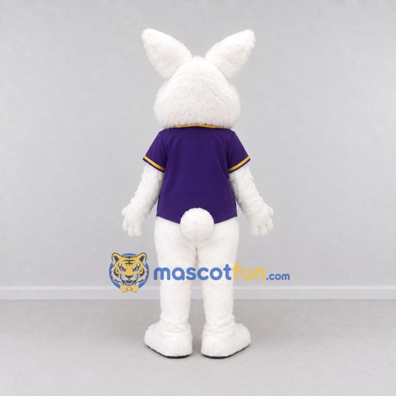 Custom White and Purple Rabbit in Jacket Mascot Costume Adult Full Body Suit for Easter Events Custom White and Purple Rabbit in Jacket Mascot Costume Adult Full Body Suit for Easter Events