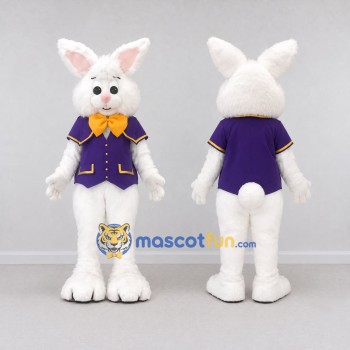 Custom White and Purple Rabbit in Jacket Mascot Costume Adult Full Body Suit for Easter Events
