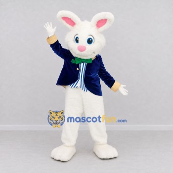 Custom White and Blue Rabbit in Jacket Mascot Costume Adult Full Body Suit for Easter Events