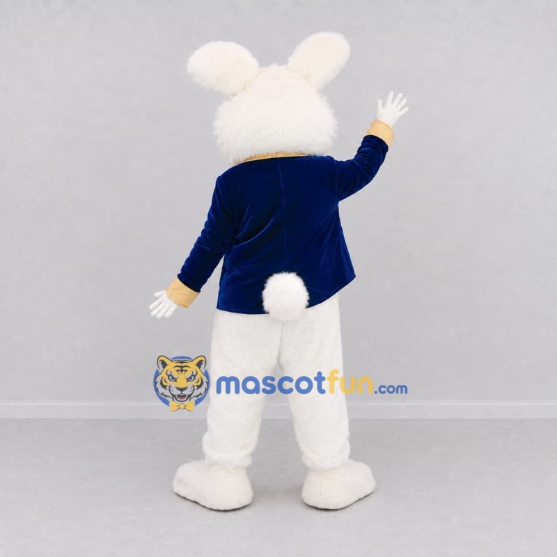 Custom White and Blue Rabbit in Jacket Mascot Costume Adult Full Body Suit for Easter Events