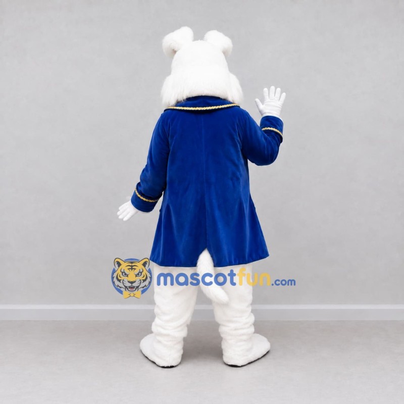 Custom White and Blue Dog in Coat Mascot Costume Adult Full Body Suit for Community Events