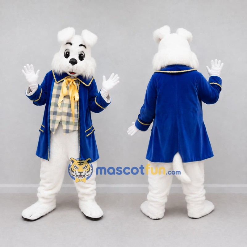 Custom White and Blue Dog in Coat Mascot Costume Adult Full Body Suit for Community Events