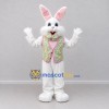 Custom White and Pink Rabbit in Floral Vest Mascot Costume Adult Full Body Suit for Easter Events Custom White and Pink Rabbit in Floral Vest Mascot Costume Adult Full Body Suit for Easter Events