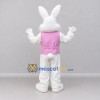 Custom White and Pink Rabbit in Floral Vest Mascot Costume Adult Full Body Suit for Easter Events Custom White and Pink Rabbit in Floral Vest Mascot Costume Adult Full Body Suit for Easter Events