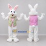 Custom White and Pink Rabbit in Floral Vest Mascot Costume Adult Full Body Suit for Easter Events