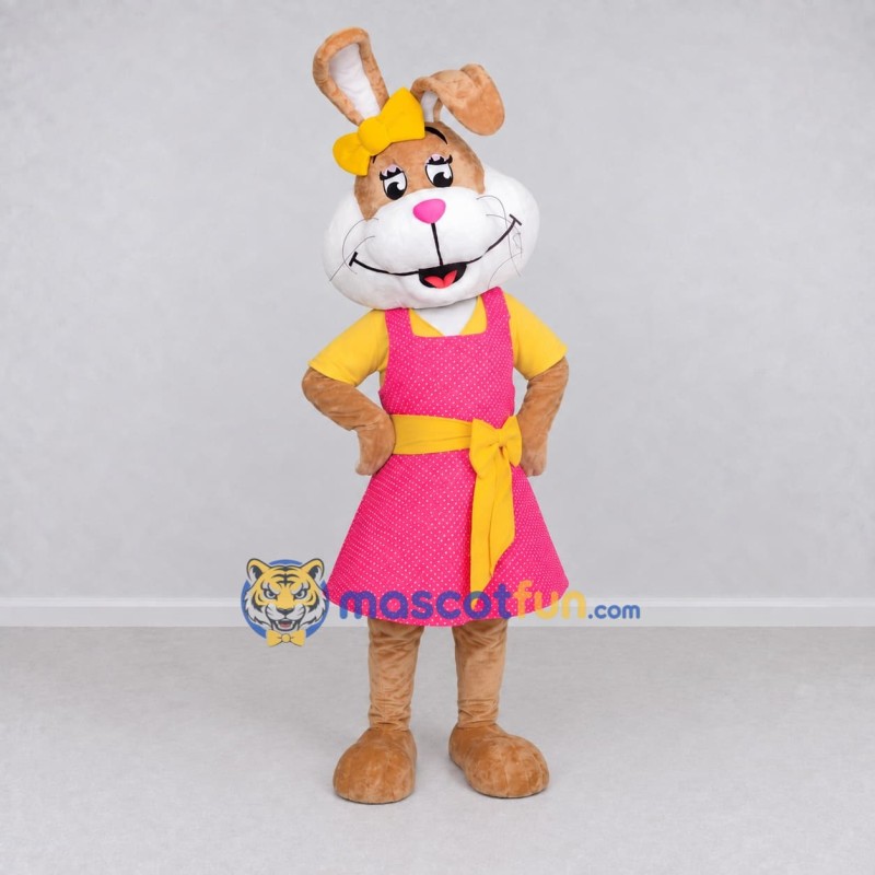 Custom Brown Yellow and Pink Rabbit Mascot Costume Adult Full Body Suit for Easter Events Custom Brown Yellow and Pink Rabbit Mascot Costume Adult Full Body Suit for Easter Events