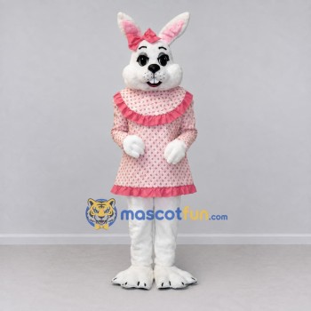 Custom White Pink and Green Rabbit Mascot Costume Adult Full Body Suit for Easter Events Custom White Pink and Green Rabbit Mascot Costume Adult Full Body Suit for Easter Events