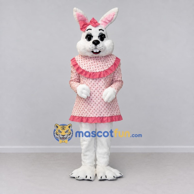 Custom White Pink and Green Rabbit Mascot Costume Adult Full Body Suit for Easter Events Custom White Pink and Green Rabbit Mascot Costume Adult Full Body Suit for Easter Events