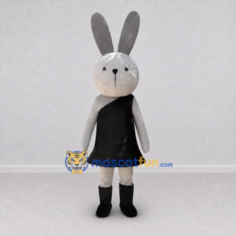 Custom Gray and Black Rabbit in Dress Mascot Costume Adult Full Body Suit for Easter Events Custom Gray and Black Rabbit in Dress Mascot Costume Adult Full Body Suit for Easter Events