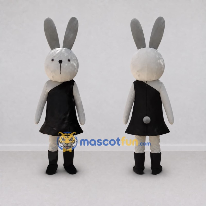 Custom Gray and Black Rabbit in Dress Mascot Costume Adult Full Body Suit for Easter Events Custom Gray and Black Rabbit in Dress Mascot Costume Adult Full Body Suit for Easter Events