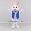 Custom White Blue and Pink Rabbit in Vest Mascot Costume Adult Full Body Suit for Easter Events Custom White Blue and Pink Rabbit in Vest Mascot Costume Adult Full Body Suit for Easter Events