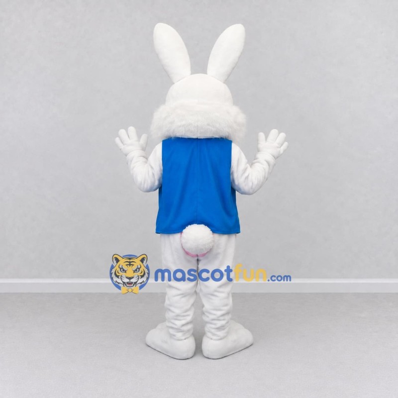 Custom White Blue and Pink Rabbit in Vest Mascot Costume Adult Full Body Suit for Easter Events Custom White Blue and Pink Rabbit in Vest Mascot Costume Adult Full Body Suit for Easter Events