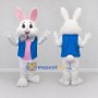 Custom White Blue and Pink Rabbit in Vest Mascot Costume Adult Full Body Suit for Easter Events