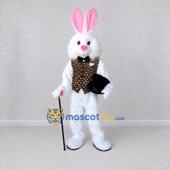 Custom White and Gold Rabbit Magician Mascot Costume Adult Full Body Suit for Stage Shows Custom White and Gold Rabbit Magician Mascot Costume Adult Full Body Suit for Stage Shows