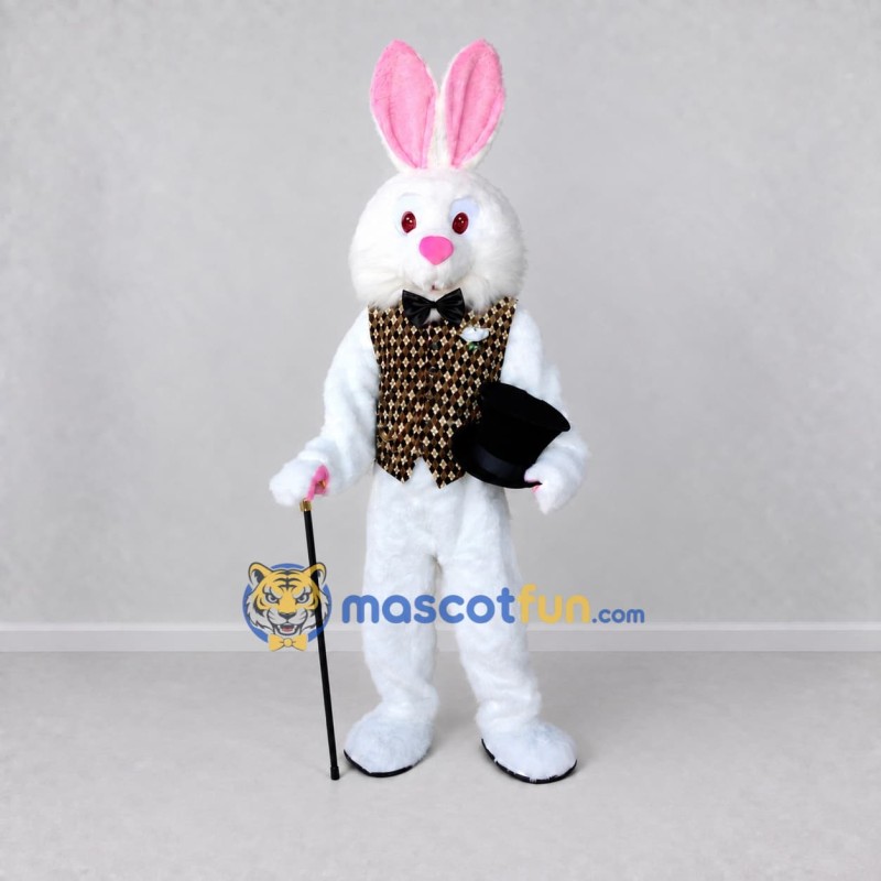 Custom White and Gold Rabbit Magician Mascot Costume Adult Full Body Suit for Stage Shows Custom White and Gold Rabbit Magician Mascot Costume Adult Full Body Suit for Stage Shows