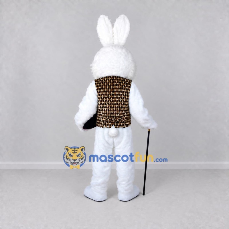 Custom White and Gold Rabbit Magician Mascot Costume Adult Full Body Suit for Stage Shows Custom White and Gold Rabbit Magician Mascot Costume Adult Full Body Suit for Stage Shows