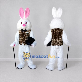 Custom White and Gold Rabbit Magician Mascot Costume Adult Full Body Suit for Stage Shows