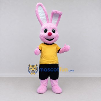 Custom Pink Yellow and Black Rabbit in Sportswear Mascot Costume Adult Full Body Suit for Sports Events Custom Pink Yellow and Black Rabbit in Sportswear Mascot Costume Adult Full Body Suit for Sports Events