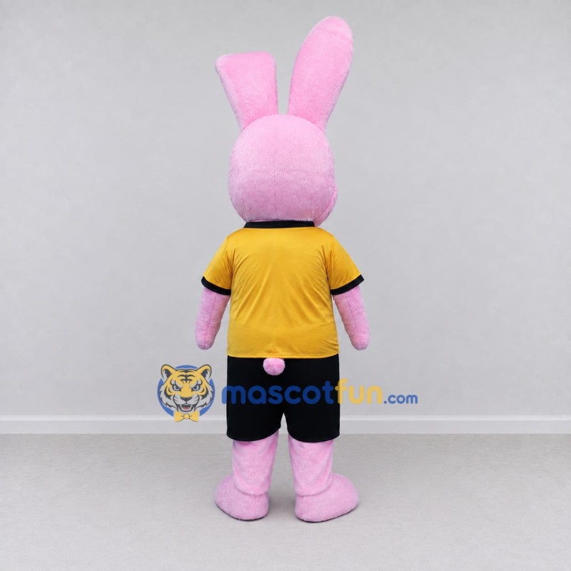 Custom Pink Yellow and Black Rabbit in Sportswear Mascot Costume Adult Full Body Suit for Sports Events Custom Pink Yellow and Black Rabbit in Sportswear Mascot Costume Adult Full Body Suit for Sports Events