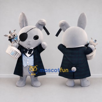 Custom Gray and Black Rabbit with Eye Patch Mascot Costume Adult Full Body Suit for Themed Parties