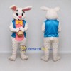 Custom White Blue and Pink Rabbit in Vest Mascot Costume Adult Full Body Suit for Easter Events Custom White Blue and Pink Rabbit in Vest Mascot Costume Adult Full Body Suit for Easter Events