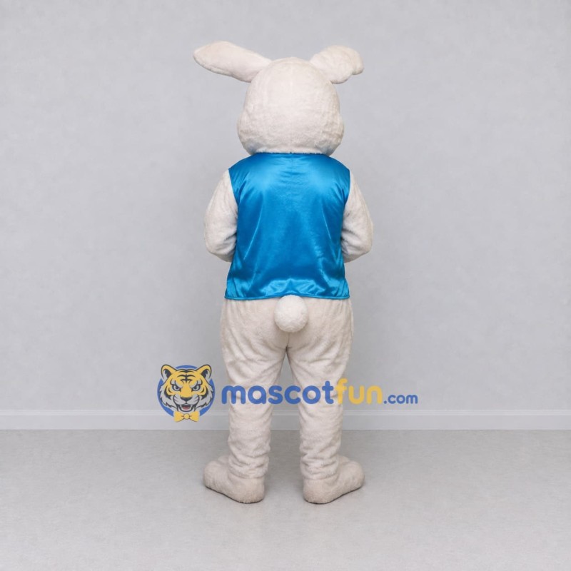 Custom White Blue and Pink Rabbit in Vest Mascot Costume Adult Full Body Suit for Easter Events Custom White Blue and Pink Rabbit in Vest Mascot Costume Adult Full Body Suit for Easter Events