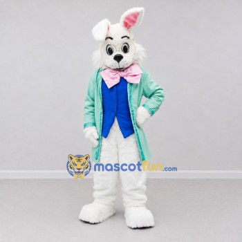 Custom White and Mint Green Rabbit in Tailcoat Mascot Costume Adult Full Body Suit for Easter Events Custom White and Mint Green Rabbit in Tailcoat Mascot Costume Adult Full Body Suit for Easter Events