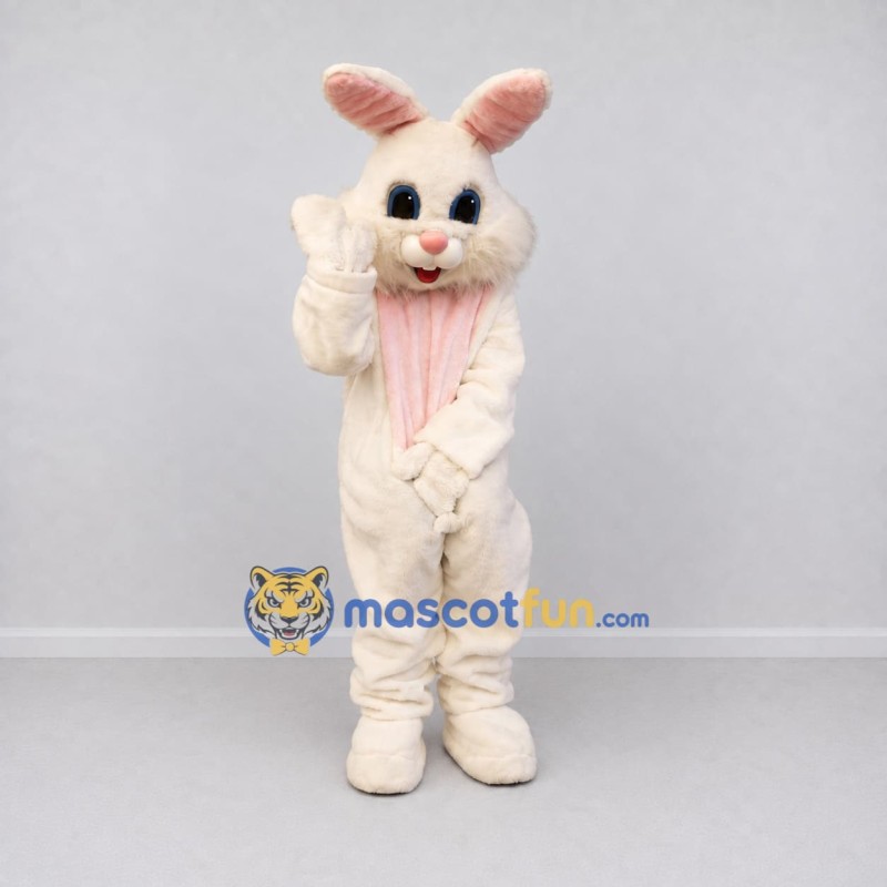 Custom Cream and Pink Rabbit Mascot Costume Adult Full Body Suit for Easter Events Custom Cream and Pink Rabbit Mascot Costume Adult Full Body Suit for Easter Events
