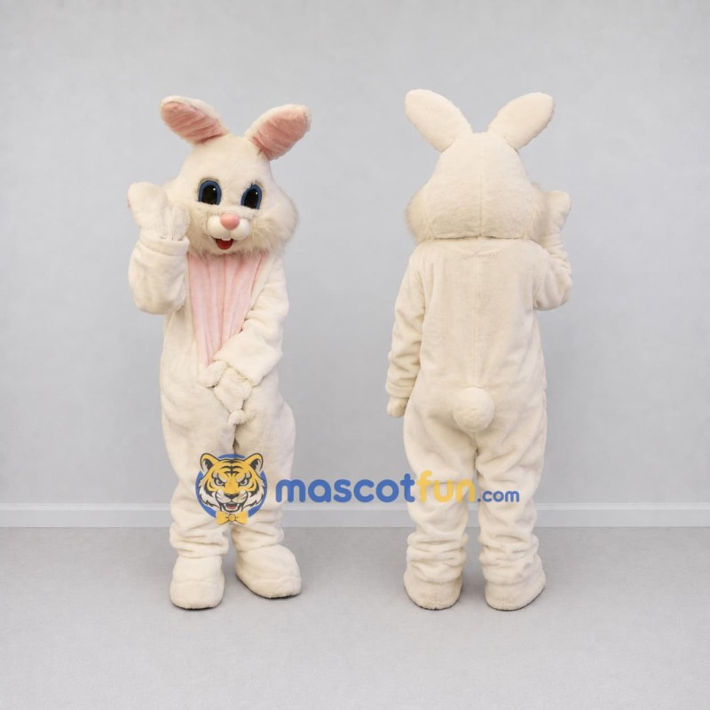 Custom Cream and Pink Rabbit Mascot Costume Adult Full Body Suit for Easter Events Custom Cream and Pink Rabbit Mascot Costume Adult Full Body Suit for Easter Events
