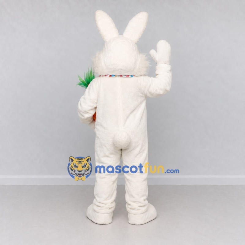 Custom White Pink and Blue Rabbit with Carrot Mascot Costume Adult Full Body Suit for Easter Events Custom White Pink and Blue Rabbit with Carrot Mascot Costume Adult Full Body Suit for Easter Events