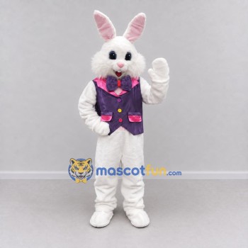 Custom White and Purple Rabbit in Vest Mascot Costume Adult Full Body Suit for Easter Events Custom White and Purple Rabbit in Vest Mascot Costume Adult Full Body Suit for Easter Events