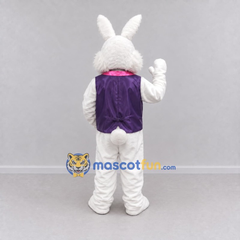 Custom White and Purple Rabbit in Vest Mascot Costume Adult Full Body Suit for Easter Events Custom White and Purple Rabbit in Vest Mascot Costume Adult Full Body Suit for Easter Events