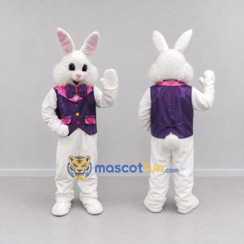 Custom White and Purple Rabbit in Vest Mascot Costume Adult Full Body Suit for Easter Events