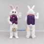 Custom White and Purple Rabbit in Vest Mascot Costume Adult Full Body Suit for Easter Events