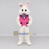 Custom White and Pink Rabbit in Vest Mascot Costume Adult Full Body Suit for Easter Events Custom White and Pink Rabbit in Vest Mascot Costume Adult Full Body Suit for Easter Events