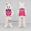 Custom White and Pink Rabbit in Vest Mascot Costume Adult Full Body Suit for Easter Events Custom White and Pink Rabbit in Vest Mascot Costume Adult Full Body Suit for Easter Events