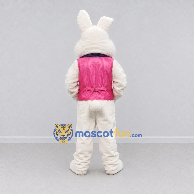 Custom White and Pink Rabbit in Vest Mascot Costume Adult Full Body Suit for Easter Events Custom White and Pink Rabbit in Vest Mascot Costume Adult Full Body Suit for Easter Events