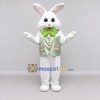 Custom White and Green Rabbit in Vest Mascot Costume Adult Full Body Suit for Easter Events Custom White and Green Rabbit in Vest Mascot Costume Adult Full Body Suit for Easter Events