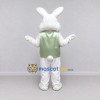 Custom White and Green Rabbit in Vest Mascot Costume Adult Full Body Suit for Easter Events Custom White and Green Rabbit in Vest Mascot Costume Adult Full Body Suit for Easter Events