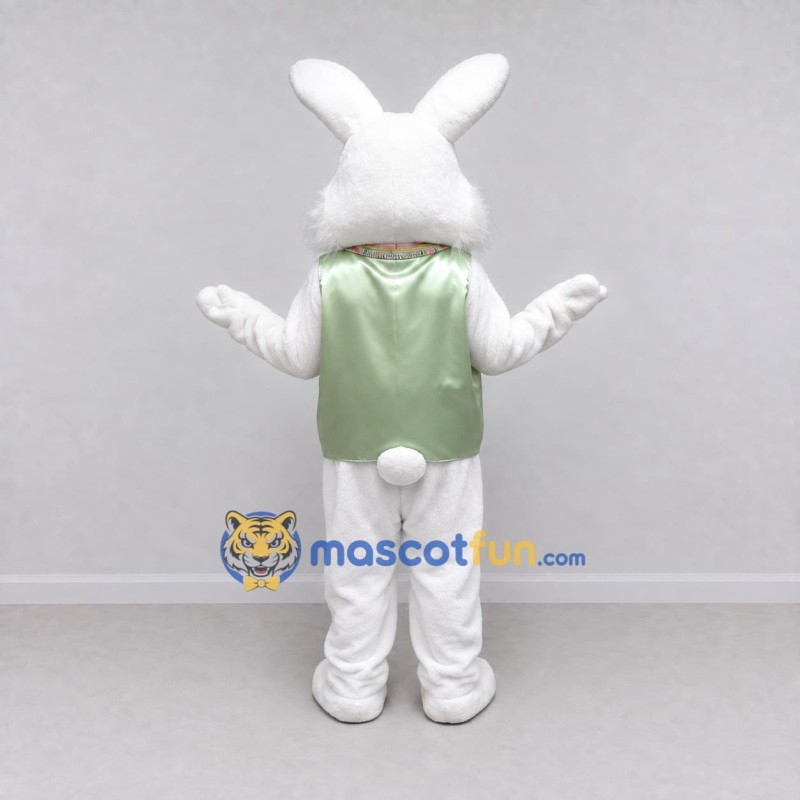 Custom White and Green Rabbit in Vest Mascot Costume Adult Full Body Suit for Easter Events Custom White and Green Rabbit in Vest Mascot Costume Adult Full Body Suit for Easter Events